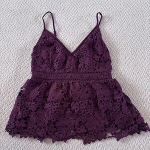 Abercrombie & Fitch Burgundy Eyelet Lace Tank